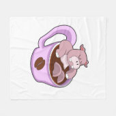 Hippo with Cup of Coffee フリースブランケット (正面(横))