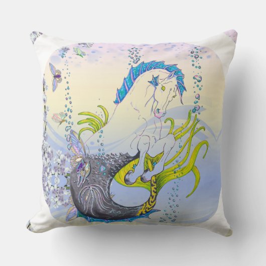 Hippocampus (スカル)(青/紫/ベージュ付) クッション (正面)