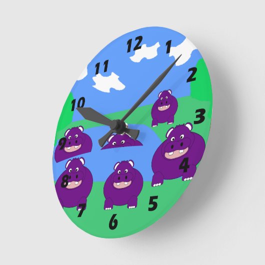 Hippopotamus Design ラウンド壁時計 (傾斜)