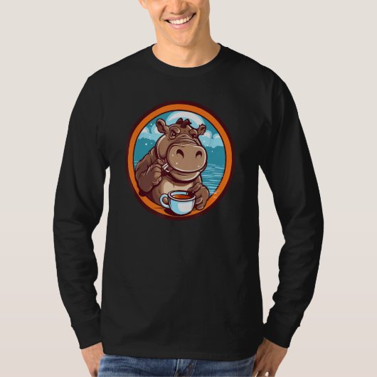 Hippopotamus Drinking Coffee Cute Hippo Wildlife 1 Tシャツ (正面)
