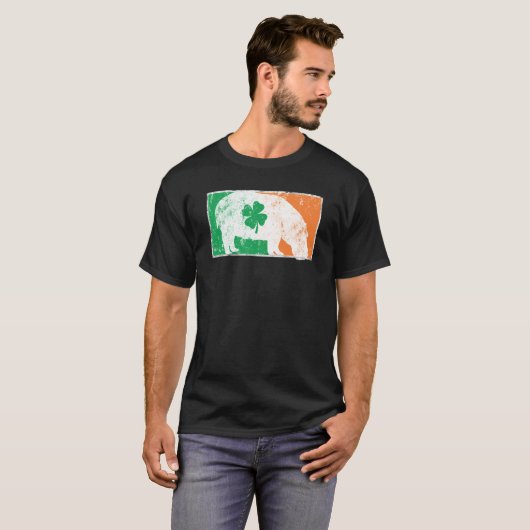 Hippopotamus St Patrick's Day Irish Flag C Distres Tシャツ (正面フル)
