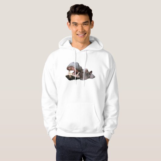 Hippopotamus White Men's Hoodies パーカ (正面フル)