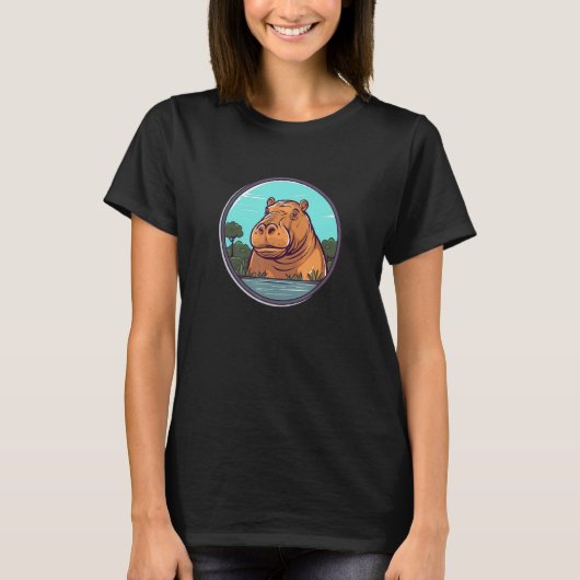 Hippopotamus Women s Cute Hippo Zoo Animal Safari  Tシャツ (正面)