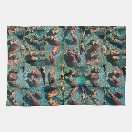 Hippos at 遊: A Pond Paradise キッチンタオル (横)