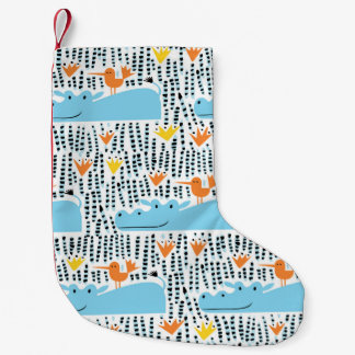 Hippos Birds Lake:ヴィンテージパターン。 スモールクリスマスストッキング