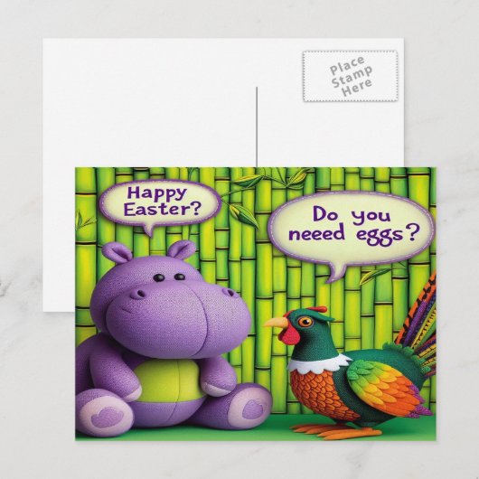 Hippo's Easter Greeting: Egg Delivery シーズンポストカード (正面/裏面)