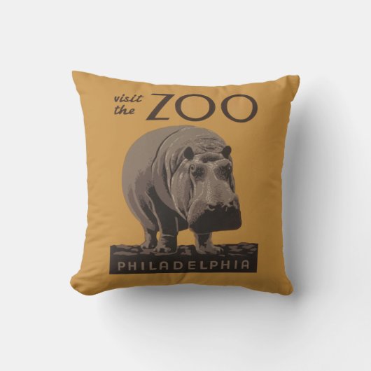 Hippotamusヴィンテージhippo zoo poster wpa クッション (正面)