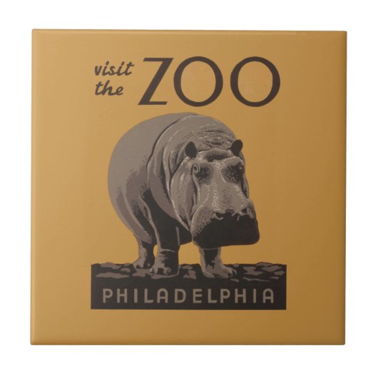 Hippotamusヴィンテージhippo zoo poster wpa タイル (正面)