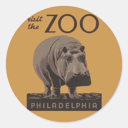 Hippotamusヴィンテージhippo zoo poster wpa ラウンドシール (正面)