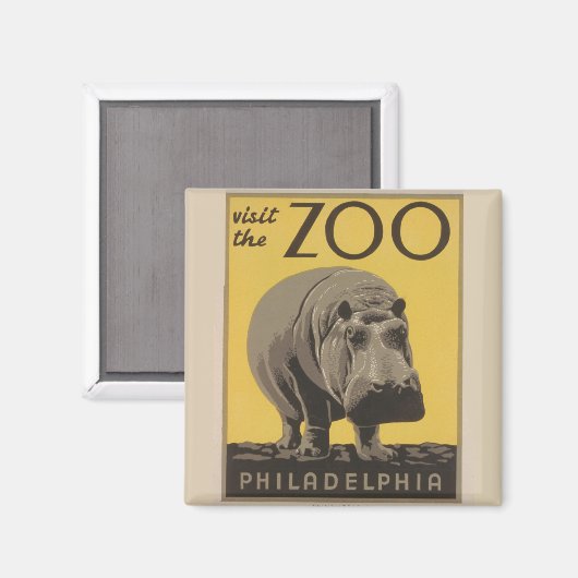 HippotamusヴィンテージWPA動物園ポスターフィラデルフィア マグネット (正面/裏面)