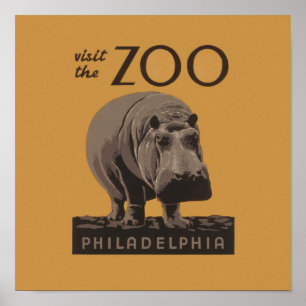 HippotamusヴィンテージWPA動物園ポスターHippo Art ポスター