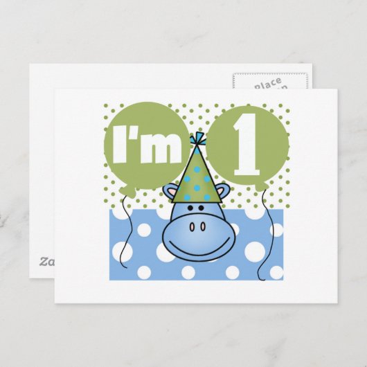 Hippotamus 1st誕生日Tシャツとギフト ポストカード (正面/裏面)