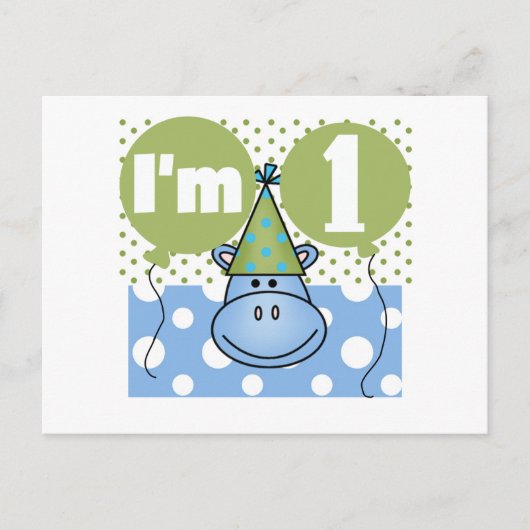 Hippotamus 1st誕生日Tシャツとギフト ポストカード (正面)