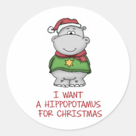 Hippotamus for Christmas – かわいいHippoデザイン ラウンドシール