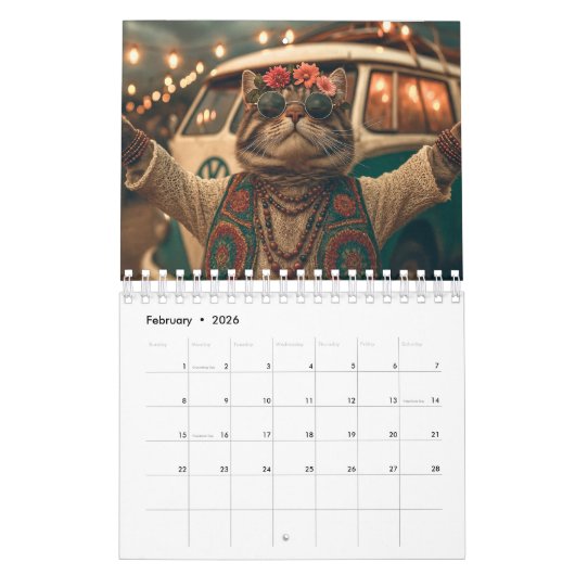 Hippy Cat Calendar, Cat カレンダー (2月 2026)