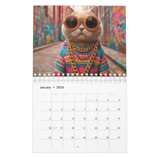 Hippy Cat Calendar, Cat カレンダー (1月 2026)