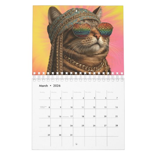 Hippy Cat Calendar, Cat カレンダー (3月 2026)