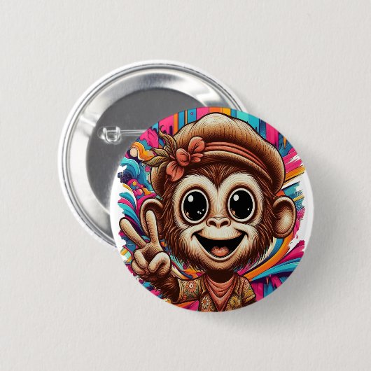 "Hippy Peace Monkey" Button 缶バッジ (正面&裏面)