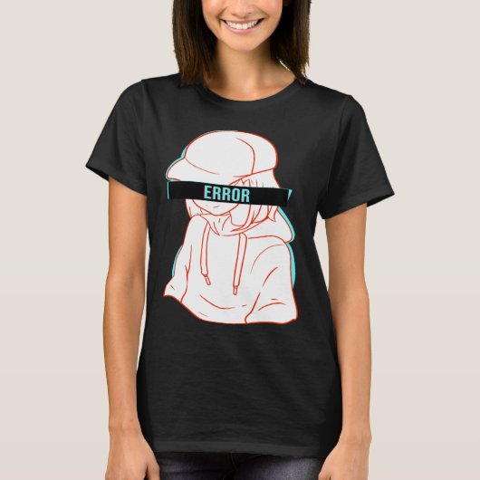 Hipster女日本のの子レトロ3Dエラー Tシャツ (正面)