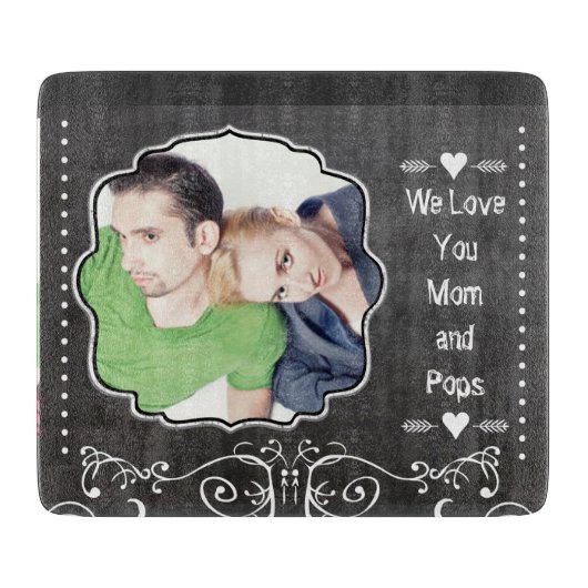 Hipster家族の写真Chalkboard We Love You カッティングボード (正面)