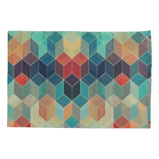 Hipster幾何学的キューブ:レトロなモザイクの背景。 枕カバー (裏面)