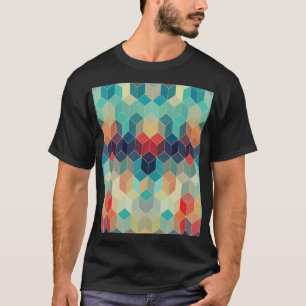 Hipster幾何学的キューブ:レトロなモザイクの背景。 Tシャツ
