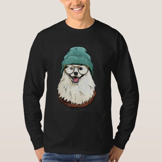 Hipster American Eskimo Animal Wearing Sunglasses Tシャツ (正面)