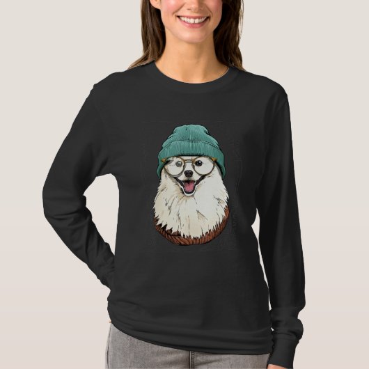 Hipster American Eskimo Animal Wearing Sunglasses Tシャツ (正面)