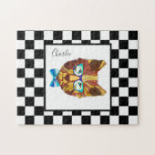 Hipster Bear on B&Wチェッカーボードパーソナライズされた, ジグソーパズル (横)