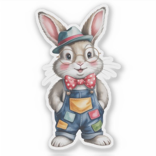 Hipster Bunny Boy Baby Shower シール (正面)