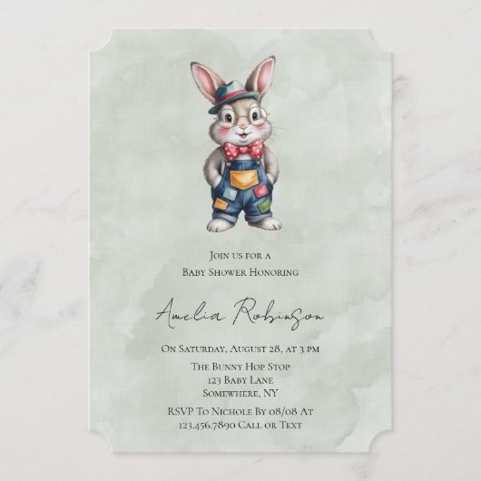 Hipster Bunny Boy Baby Shower 招待状 (正面)