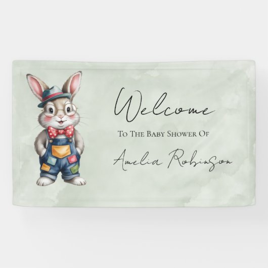 Hipster Bunny Boy Baby Shower Gift Welcome Sign  横断幕 (横)