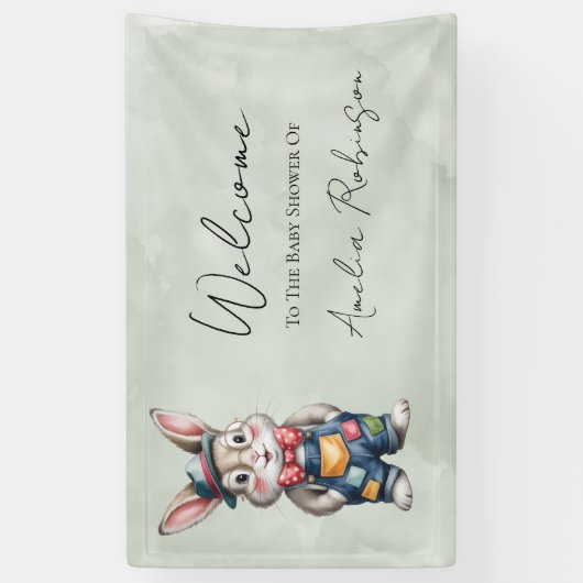 Hipster Bunny Boy Baby Shower Gift Welcome Sign  横断幕 (縦)
