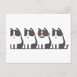 Hipster Cat Standing Out Pixel Artはがき ポストカード