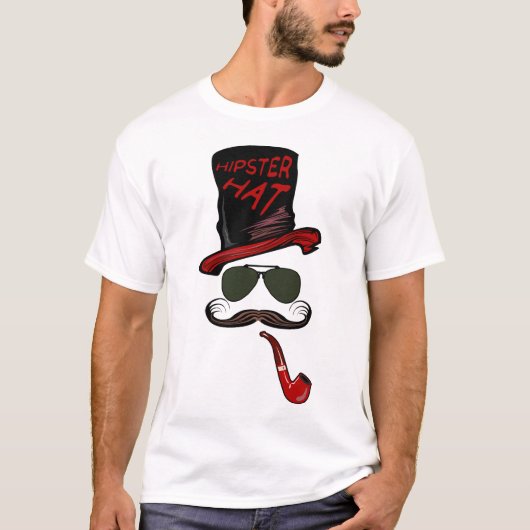 hipster_chapeau_pipe_moustache_lunette_de_soleil_8 tシャツ (正面)