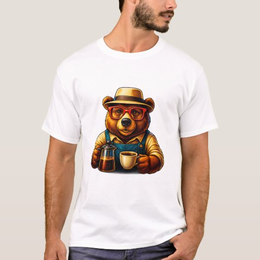 Hipster Coffee Bear – Stylish Drip Brew T-Shirt Tシャツ (正面)