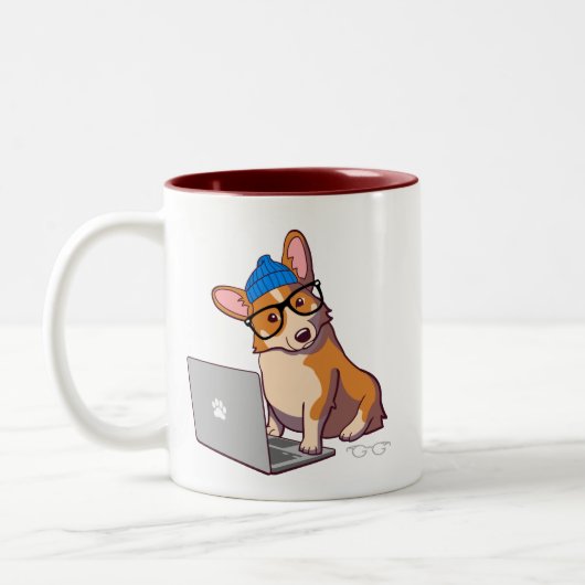 Hipster Corgi 2 (文字なし) ツートーンマグカップ (左)