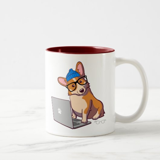 Hipster Corgi 2 (文字なし) ツートーンマグカップ (右)