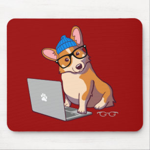Hipster Corgi 2 (文字なし) マウスパッド