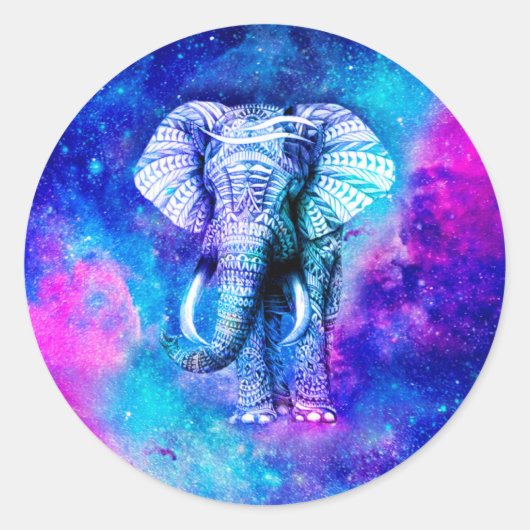 Hipster Elephant Nebula Space ラウンドシール (正面)