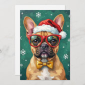 Hipster French Bulldog Santa Glasses Modern シーズンカード (正面/裏面)