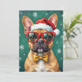 Hipster French Bulldog Santa Glasses Modern シーズンカード (スタンド正面)