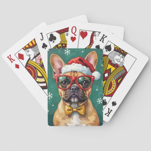 Hipster French Bulldog Santa Glasses Modern  トランプ (裏面)