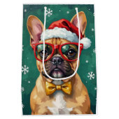 Hipster French Bulldog Santa Glasses Modern ミディアムペーパーバッグ (裏面)