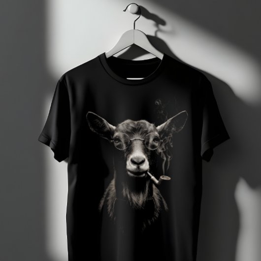 Hipster Goat Smoking Glasses Dark Portrait Tシャツ