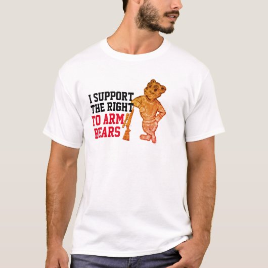 Hipster Iが右腕のクマをサポートおもしろい Tシャツ (正面)
