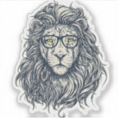 Hipster Lion with Glasses Sticker | Cool Geek King シール (正面)
