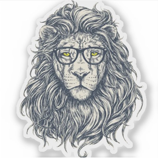 Hipster Lion with Glasses Sticker | Cool Geek King シール (正面)