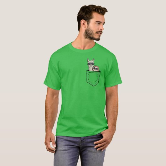 Hipster Llama Sloth With Sunglasses Animal In Pock Tシャツ (正面フル)