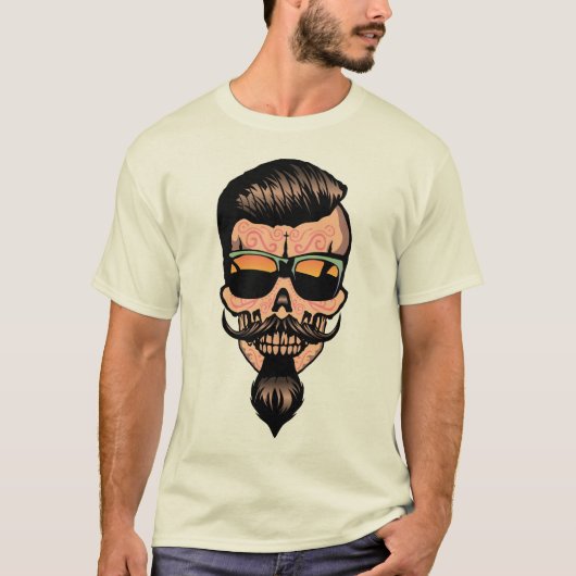 hipster_mexicaine_tete_de_mort_crane_barbiche_fant tシャツ (正面)